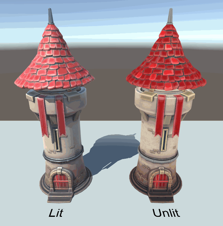 Gif comparant le rendu des shader lit et unlit